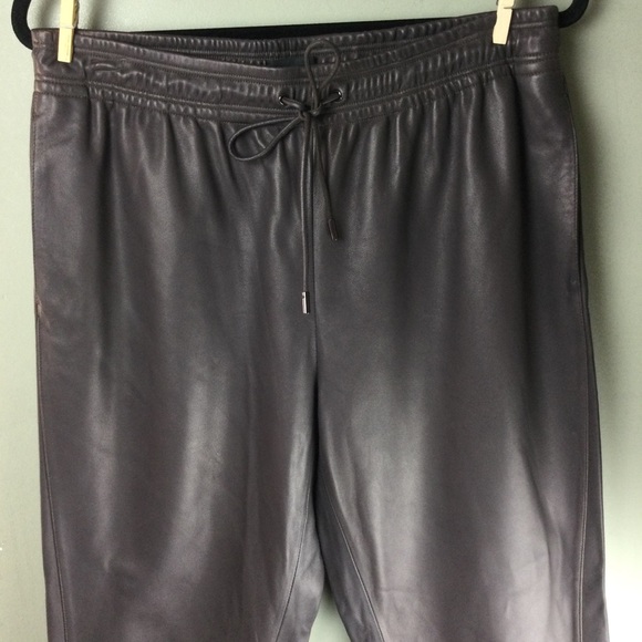 Theory 100% Leather Slit Leg Pull-On Taupe Pants Size 12 - Picture 5 of 14
